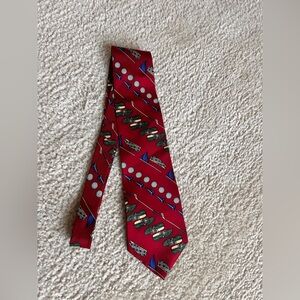 Spencer & Lowe Golf Themed Neck Tie Men’s One Size Vintage Red Patterned Tie